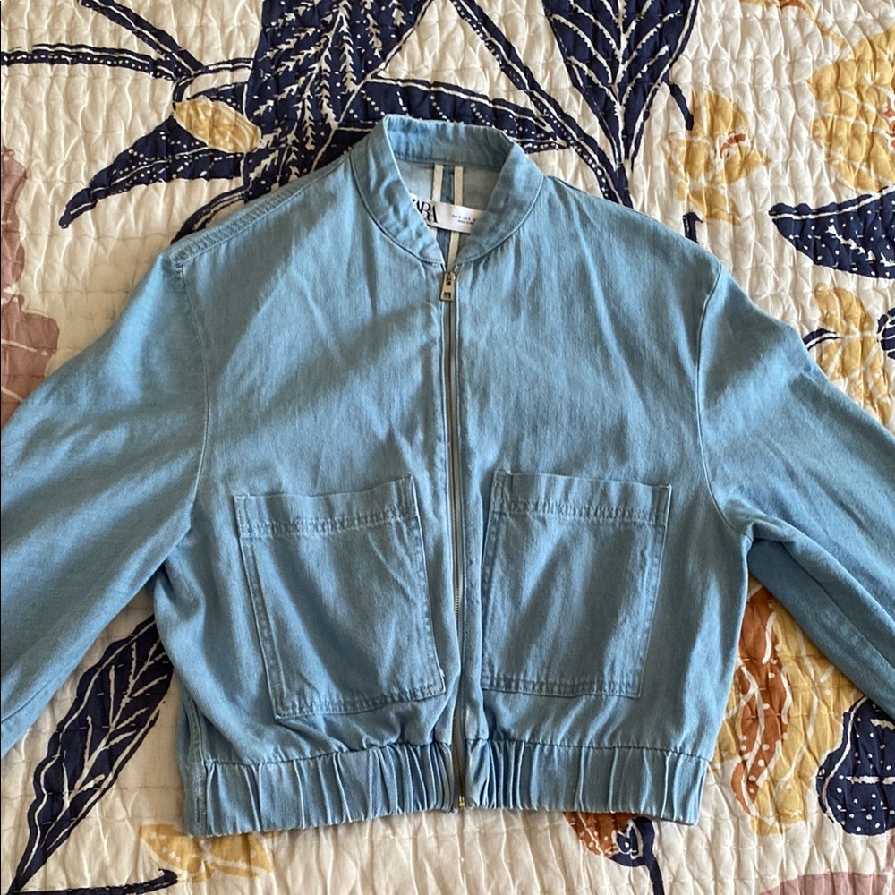 Zara Cropped Blue Jean Jacket Classic Style